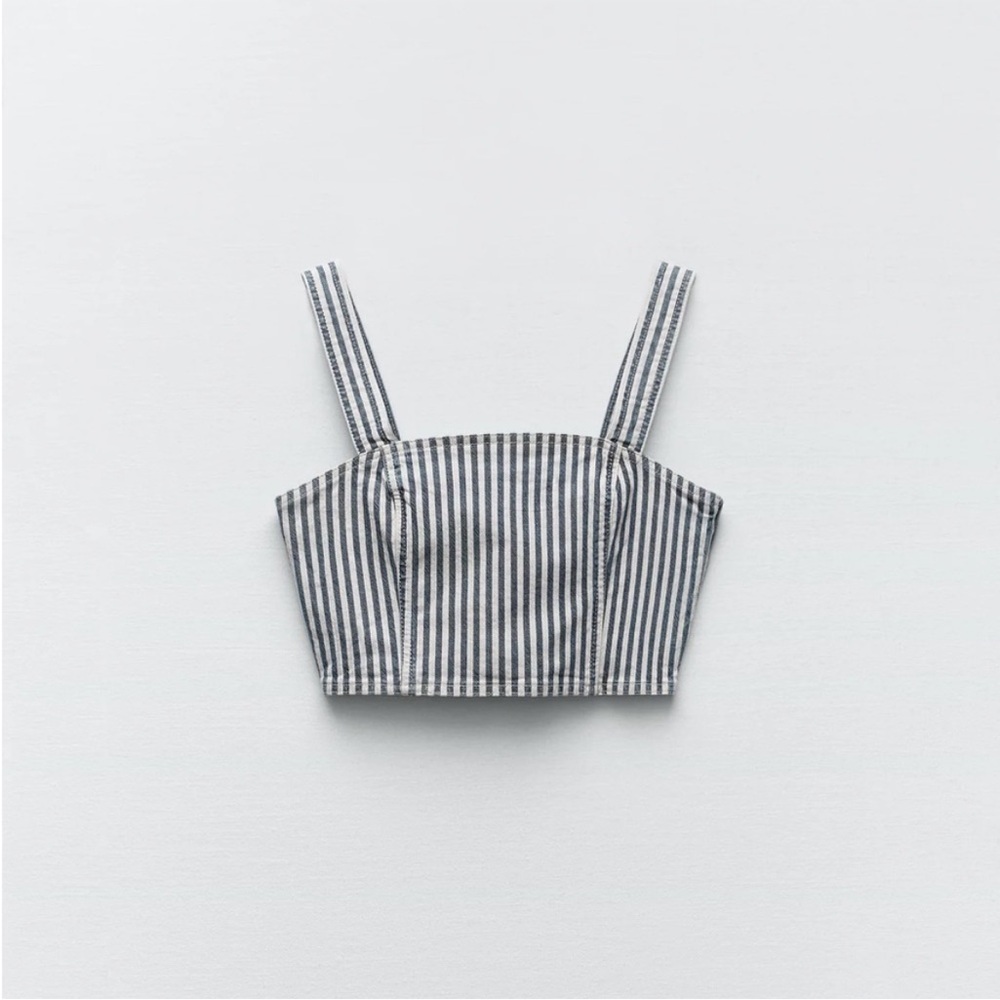 NWT Zara Denim Striped Zip Side Crop Top